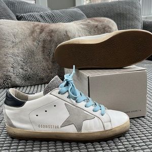 White GGDB w/ash gray star & robin’s egg blue laces, in box Size US8 EU38
